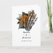 Orange Floral Skeleton Gothic Wedding Programm (Vorderseite)