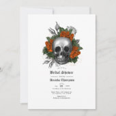 Orange Floral Skull Gothic Brautparty Einladung (Vorderseite)