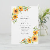 Orange Floral Spring Wedding Einladung (Stehend Vorderseite)