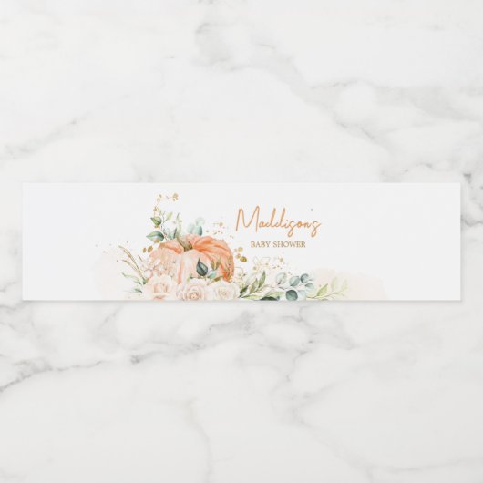 Orange Floral Sweet Little Pumpkin Baby Dusche Wasserflaschenetikett (Einzelnes Label)