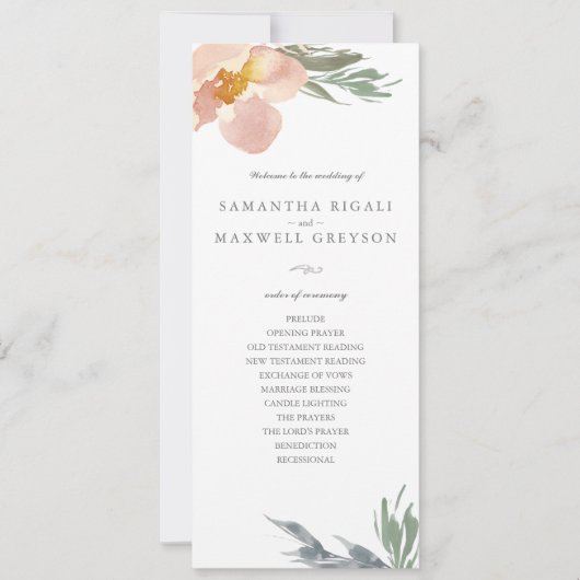 Orange Floral Tea Length Wedding Programm (Vorderseite)
