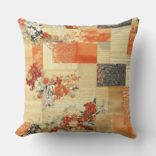 Orange Floral Vintag Japanisch Kimono Patchwork Kissen
