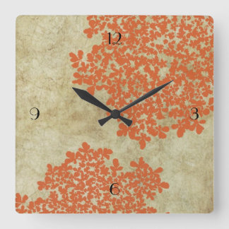 Orange Floral Vintag Quadratische Wanduhr