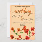 Orange Floral Watercolor Hochzeit Einladung (Vorderseite)