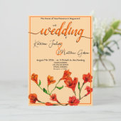 Orange Floral Watercolor Hochzeit Einladung (Stehend Vorderseite)