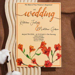 Orange Floral Watercolor Hochzeit Einladung