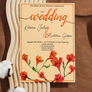 Orange Floral Watercolor Hochzeit Einladung