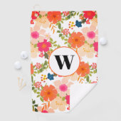 Orange Floral Watercolor Monogram Golfhandtuch (Insitu)