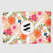 Orange Floral Watercolor Monogram Golfhandtuch (Horizontal)