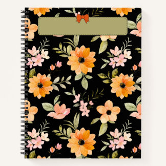 Orange Floral Watercolor Notebook-Abdeckung Notizblock