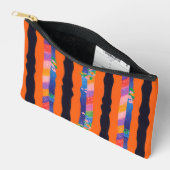 Orange Floral Wavy Stripe Pattern Zubehörtasche (Offen)
