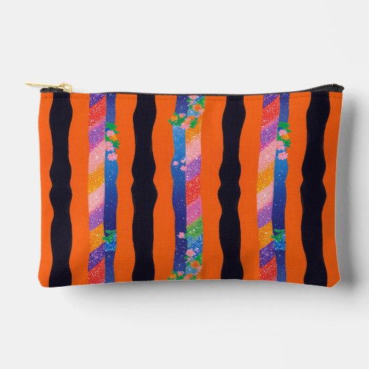 Orange Floral Wavy Stripe Pattern Zubehörtasche (Vorderseite)