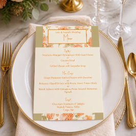 Orange Floral Wedding 4,5" x 6,25" Menü Menükarte
