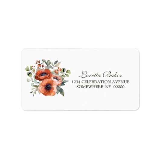 Orange Floral Wedding Adressaufkleber (Vorne)