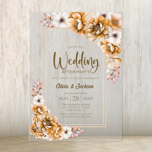 Orange Floral Wedding After Party Acryleinladungen