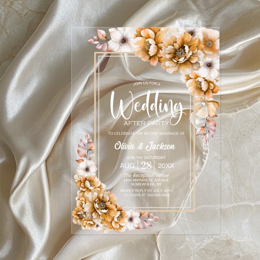 Orange Floral Wedding After Party Acryleinladungen