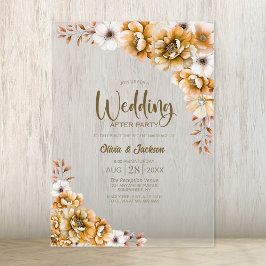 Orange Floral Wedding After Party Acryleinladungen