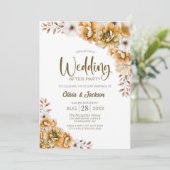 Orange Floral Wedding After Party Einladung (Stehend Vorderseite)