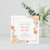 Orange Floral Wedding Card Einladung (Stehend Vorderseite)