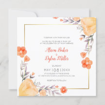 Orange Floral Wedding Card