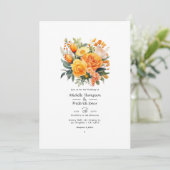 Orange Floral Wedding Einladung (Stehend Vorderseite)