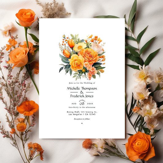 Orange Floral Wedding Einladung