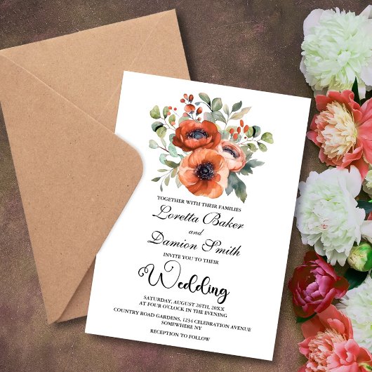 Orange Floral Wedding Einladung