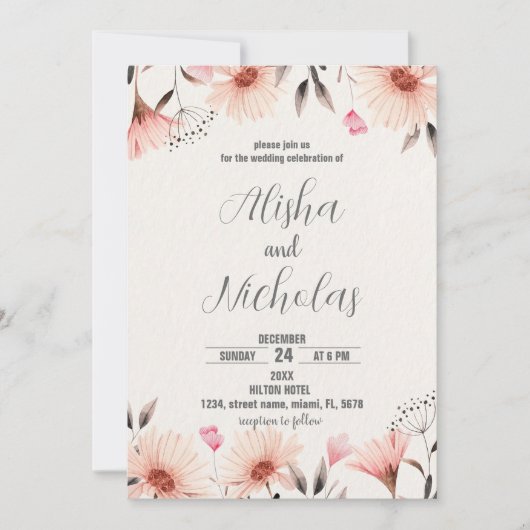 Orange Floral Wedding Einladungen (Vorderseite)