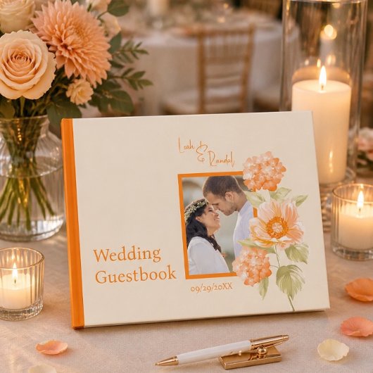 Orange Floral Wedding Guestbook Gästebuch