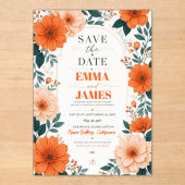 Orange Floral  Wedding Invitation Acryleinladungen (Vorderseite)