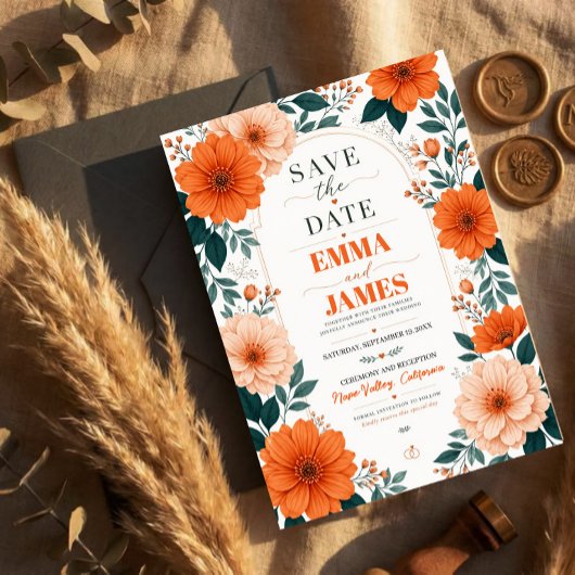 Orange Floral  Wedding Invitation Acryleinladungen