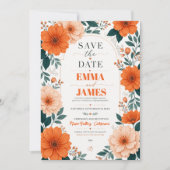 Orange Floral Wedding Invitation Save The Date (Vorderseite)