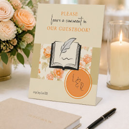Orange Floral Wedding Monogram Guestbook Signing Sockelschild