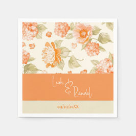 Orange Floral Wedding Paper Cocktail Napkins Serviette