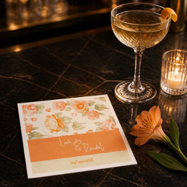 Orange Floral Wedding Paper Cocktail Napkins Serviette