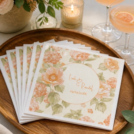 Orange Floral Wedding Paper Dinner Napkins Serviette