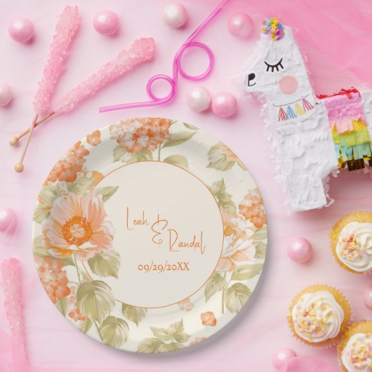 Orange Floral Wedding Pappteller (Party)