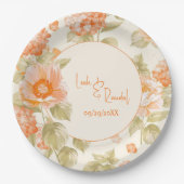 Orange Floral Wedding Pappteller (Vorderseite)