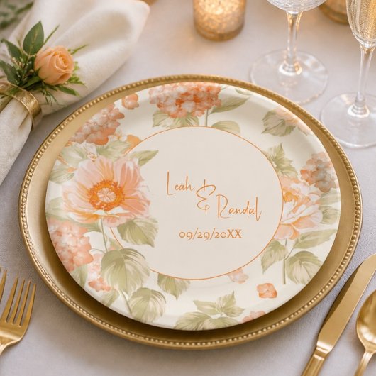 Orange Floral Wedding Pappteller