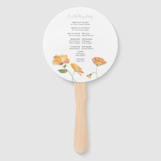 Orange Floral Wedding Program Fan Fächer (Rückseite)