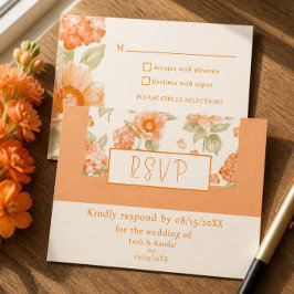 Orange Floral Wedding RSVP Card Karte