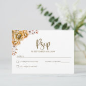 Orange Floral Wedding RSVP Karte (Stehend Vorderseite)