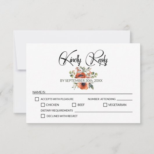Orange Floral Wedding RSVP Karte (Vorderseite)