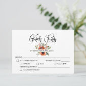 Orange Floral Wedding RSVP Karte (Stehend Vorderseite)