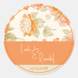 Orange Floral Wedding Runder Aufkleber