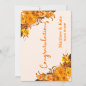 Orange Floral Wedding/Verlobung Herzlichen Glückwu Karte (Vorderseite)