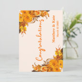 Orange Floral Wedding/Verlobung Herzlichen Glückwu Karte (Stehend Vorderseite)