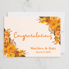 Orange Floral Wedding/Verlobung Herzlichen Glückwu Karte