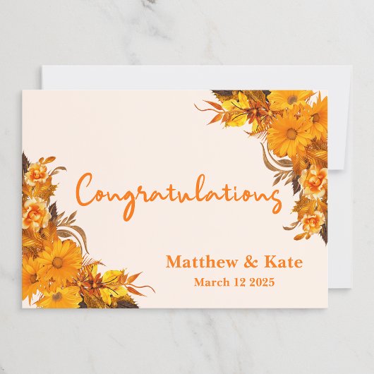 Orange Floral Wedding/Verlobung Herzlichen Glückwu Karte