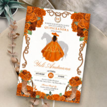 Orange Floral Western Charra Quinceanera